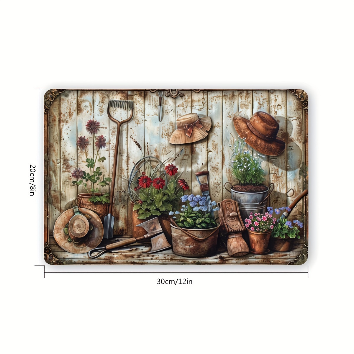 2D 평면형, 빈티지 꽃무늬 금속 벽 장식 표지판 -  - Gardening Tools Vintage 리뷰 및 가격