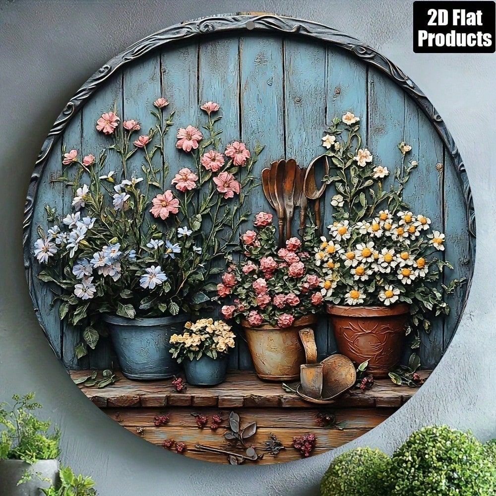 빈티지 원형 알루미늄 벽 장식, 소박한 스타일의 8X8 - Gardening Tools Vintage 리뷰 및 가격